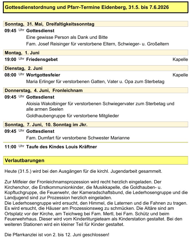 Pfarre Eidenberg 20260530