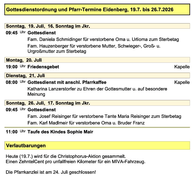 Pfarre Eidenberg 20260718